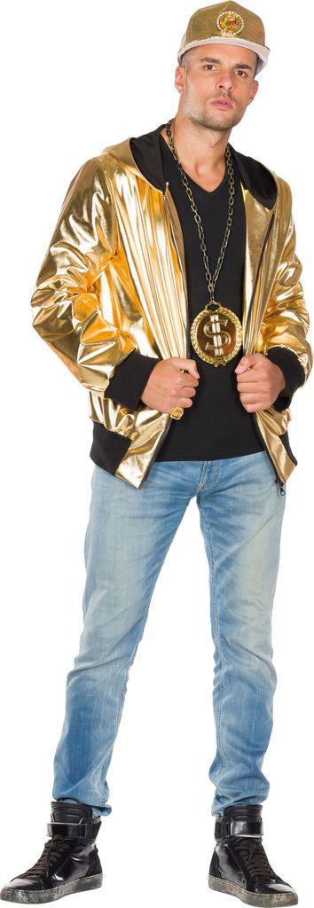 Bomber Jacke King Rapper Hiphop 80er Jahre gold Karneval Produktbild 