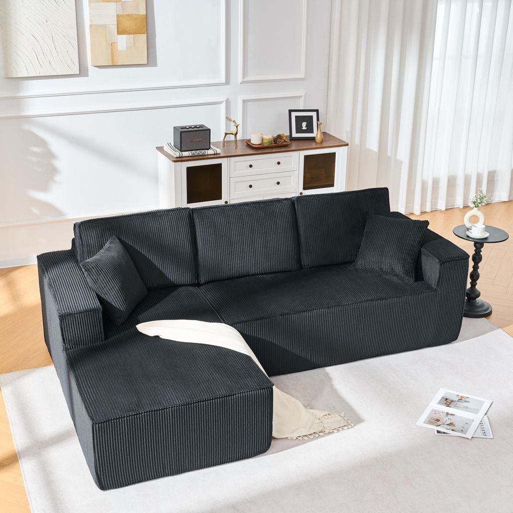 STILVORA Ecksofa L-Form mit Chaiselongue und modularem Design, 2-Sitzer Sofa aus Cordstoff mit Hochdichtschaumpolsterung, Wohnlandschaft Sofa vollk...
