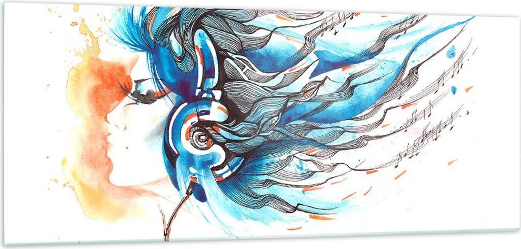 Bilder auf glas - disco dj Mädchen Abbildung - 100x40cm - Glasbilder - Wandbilder - Kunstdruck - zum Aufhängen bereit - Wanddekoration aus Glas -...