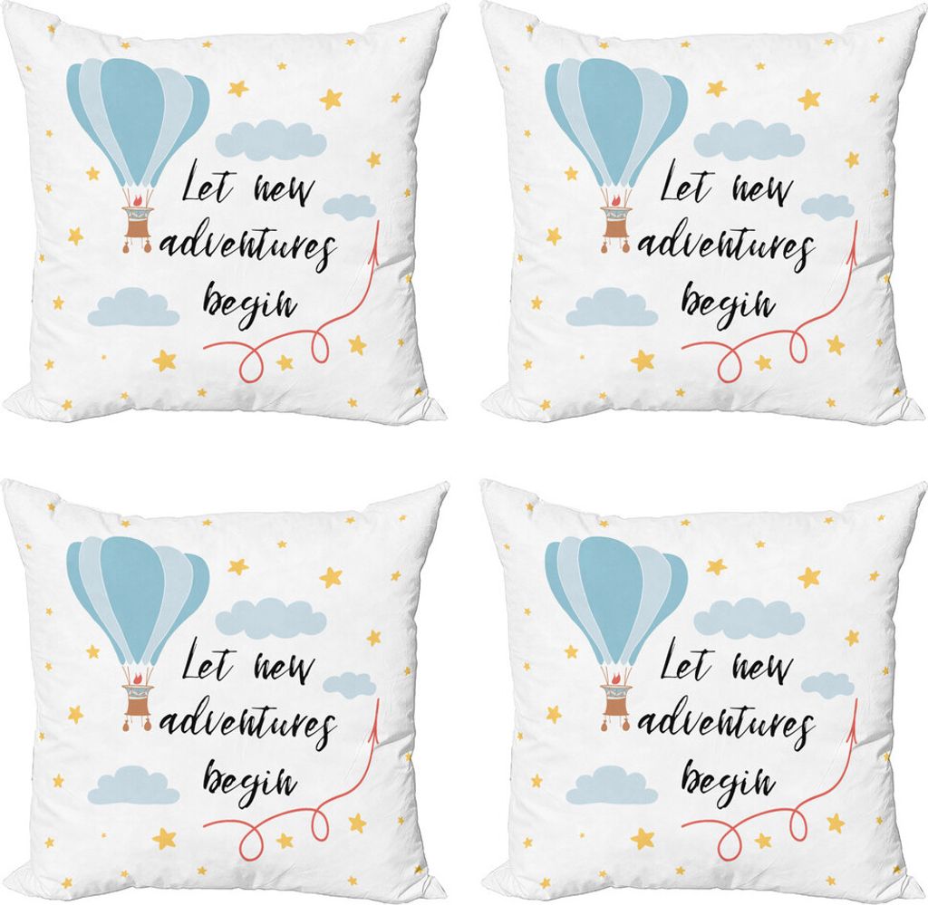 ABAKUHAUS Abenteuer Kissenbezug Set (4 Stück), Luftballon Sky Wörter, Moderner Doppelseitiger Digitaldruck, 60 cm x 60 cm, Mehrfarbig