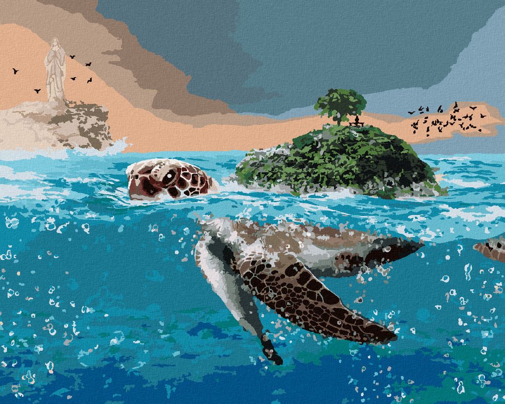 Zuty - Malen nach Zahlen - DIE SCHILDKRÖTE ALS INSEL IM MEER, 40x50 cm, ohne Keilrahmen