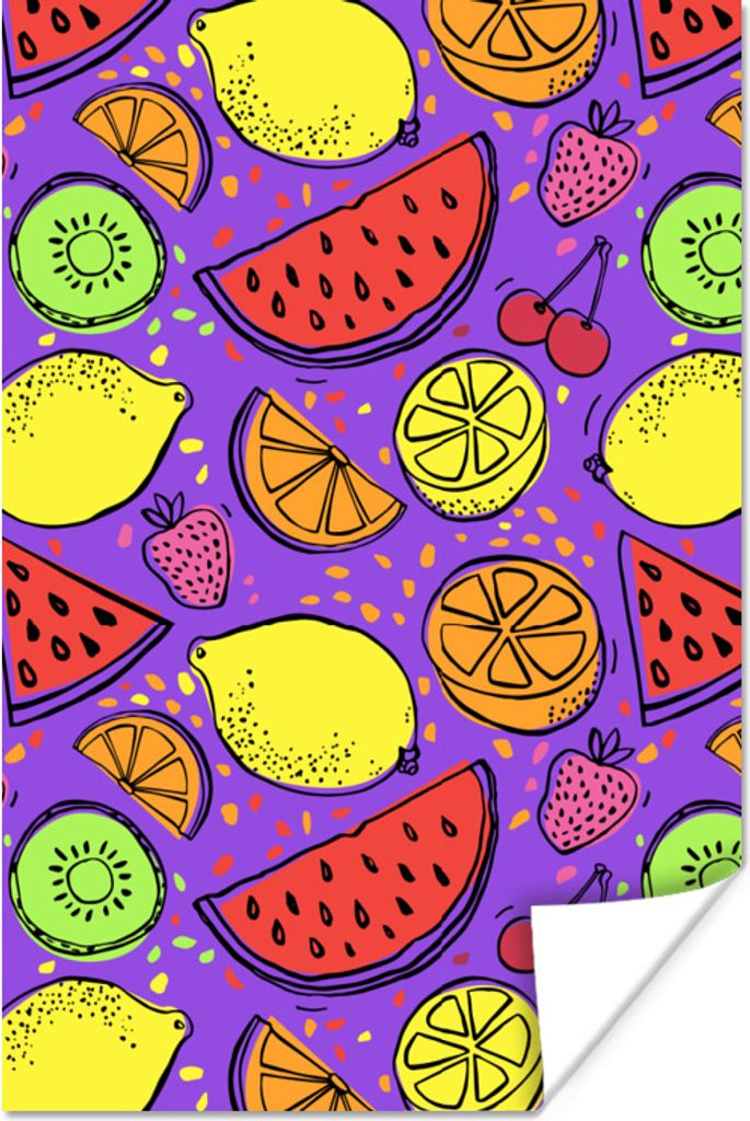 MuchoWow Poster Neon - Obst - Lila 60x90 cm - Wanddekoration