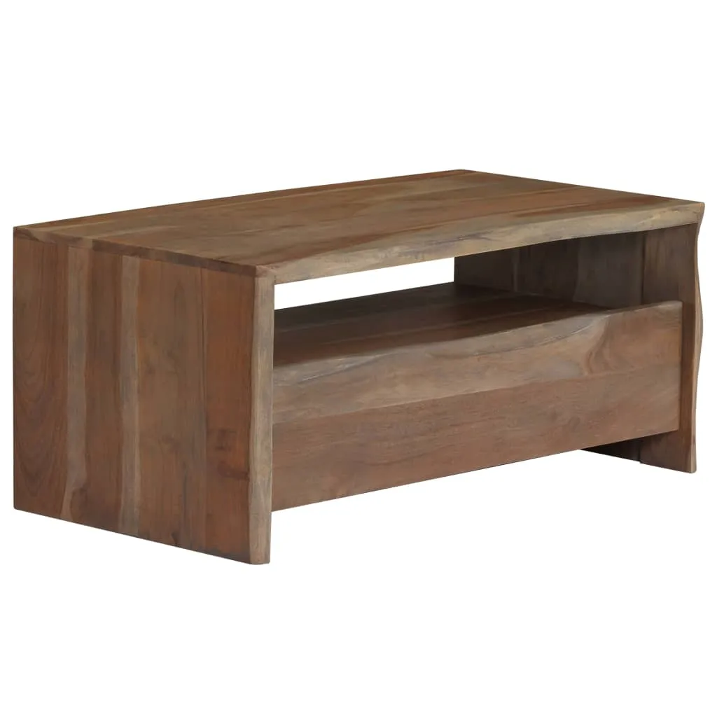 Table basse acacia gris massif robuste et stable bords naturels 90x50cm