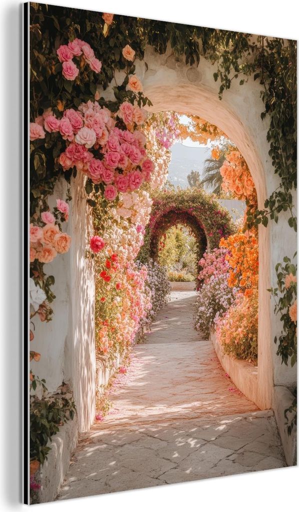 MuchoWow Wanddekoration Metall Metallbild Wandkunst 90x120 cm Durchsichtig - Bogen - Blumen - Pastell MuchoWow Aluminium Gemälde - Industrial