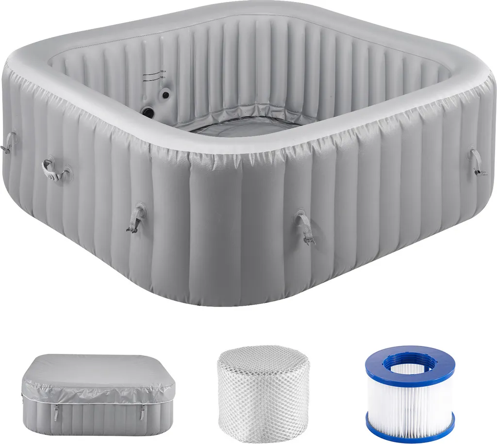 Spa Gonflable 4-6 Places Carré - Baignoire Balnéo Portable Extérieur 185cm