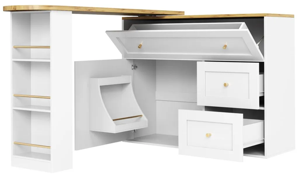 Table de bar extensible blanche 138-204cm avec rangement intégré