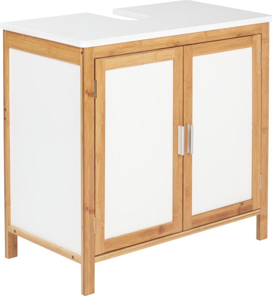 WENKO Waschbeckenunterschrank Mod. Finja, Waschbecken-Unterregal mit Zwischenboden, 2 Türen mit Magnetverschluss aus hochwertigem, nachhaltigem Ba...
