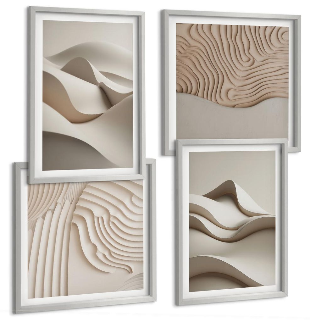 Bilder Set 4-teilig im silbergerahmten Rahmen – Wandbilder 4 Stück – gerahmte Poster für Wohnzimmer, Schlafzimmer und Flur – 50x50 cm - 40x...