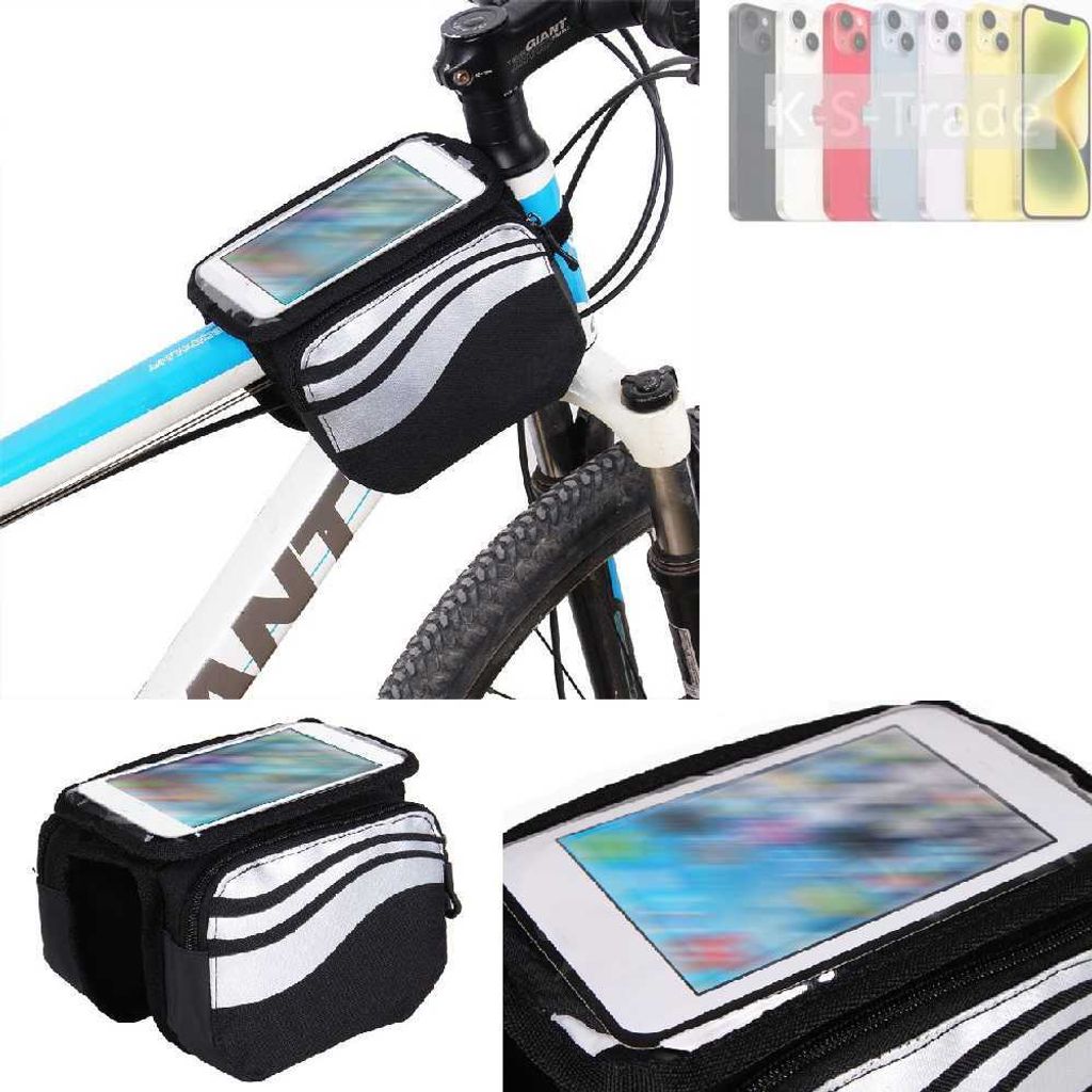 K-S-Trade Rahmentasche Fahrrad-Halterung kompatibel mit Apple iPhone 15 Plus Rahmenhalterung Fahrrad Handyhalterung Fahrradtasche Handy Smartphone
