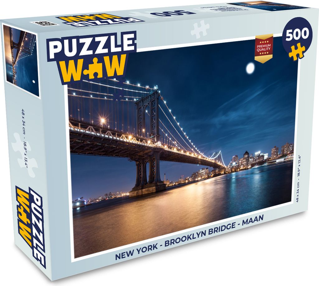 MuchoWow Puzzle 500 Teile New York - Brooklyn-Brücke - Mond - 500 Teile - Kinder - Selberbauen - Puzzlespiele