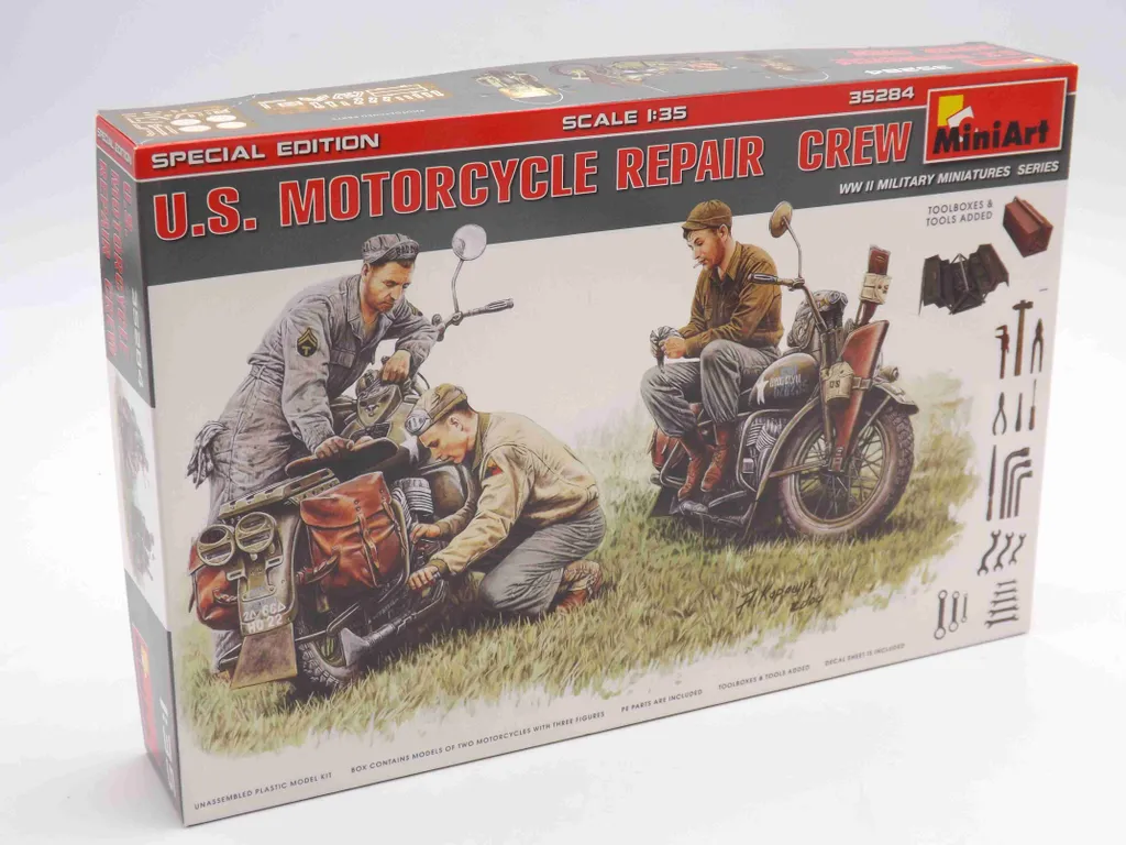 MiniArt 35284 Boîtes à Outils et Équipe de Réparation Moto US 1:35