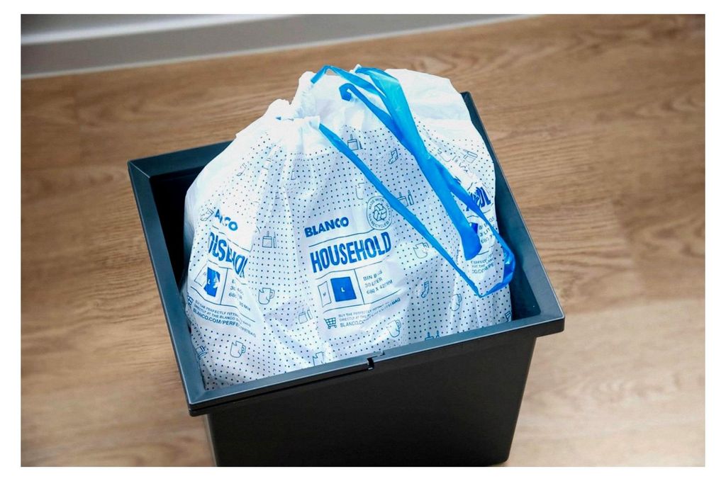 Haushaltsmüllbeutel L (30 Liter) | mit Zugband | reißfest und wasserdicht | Abfallbeutel/Mülleimerbeutel | einfache Entsorgung | 50% recycelter ...