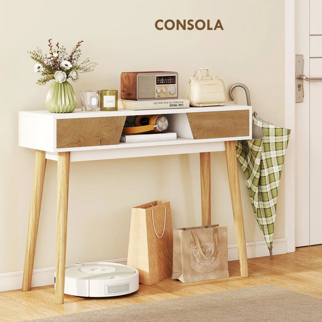 Table console design moderne blanche avec multiples rangements - Série LINEA