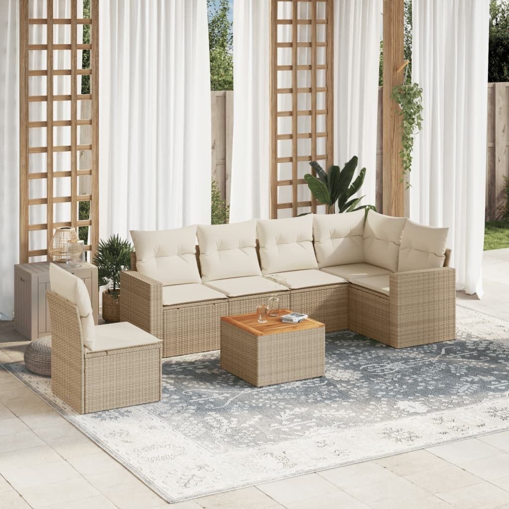 Maison Exclusive - 7-tlg. Garten-Sofagarnitur mit Kissen Beige Poly Rattan