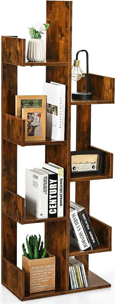 Étagère arbre 8 cases asymétrique meuble de rangement 145 cm brun