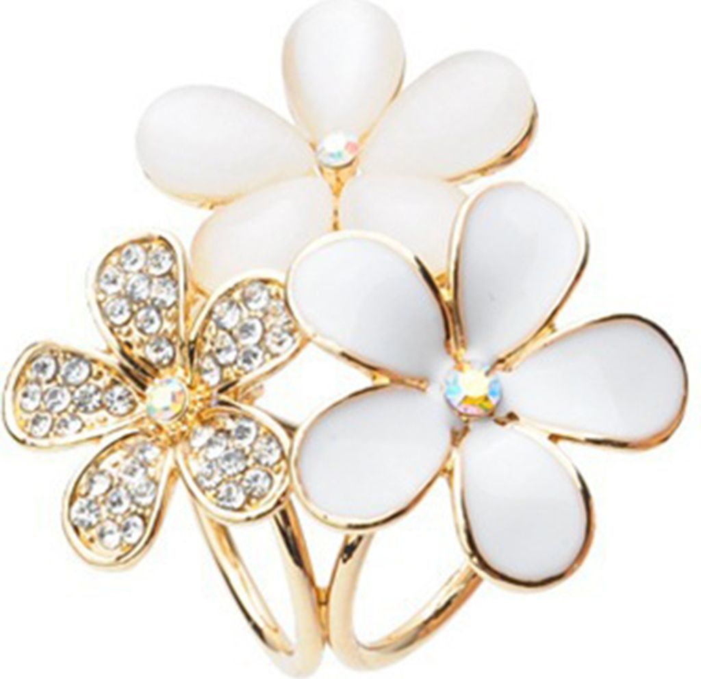 Frauen glänzende Strass eingelegte Blume Schal Ring Clip Halter Brosche Pin Schnalle-Weiß