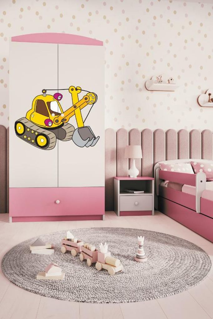 Kinderkleiderschrank Babydreams Drehtürenschrank Kleiderschrank Excavator Hellrosa