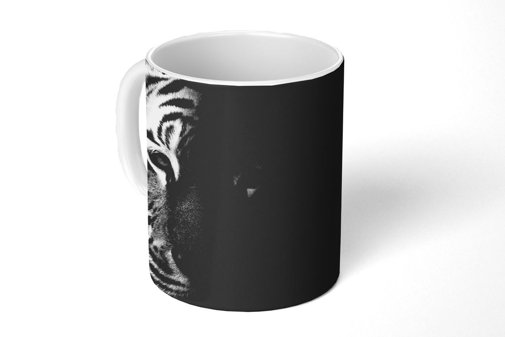 KitchenYeah Tasse Kaffeetasse Kaffeebecher 350 ml Tiger - Tiere - Wild - Schwarz - Weiß Teetasse - Fototasse - Becher - Keramikbecher - Teebeche...