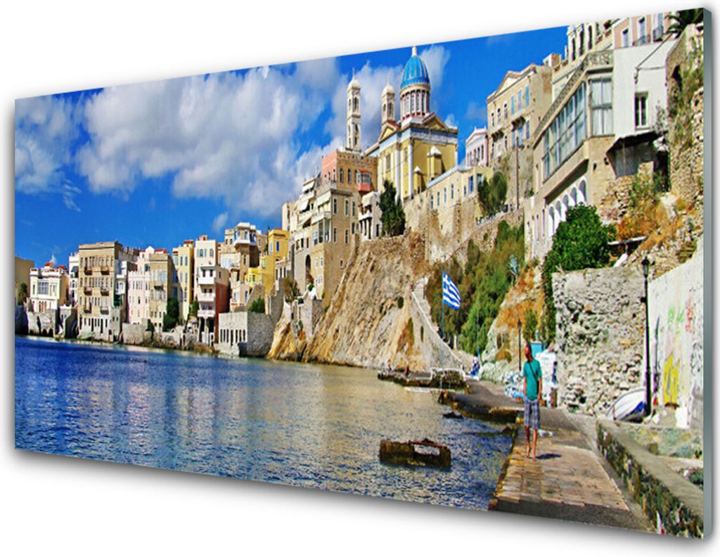 Küchenrückwand aus Glas 100x50cm Spritzschutz Stadt Meer Architektur