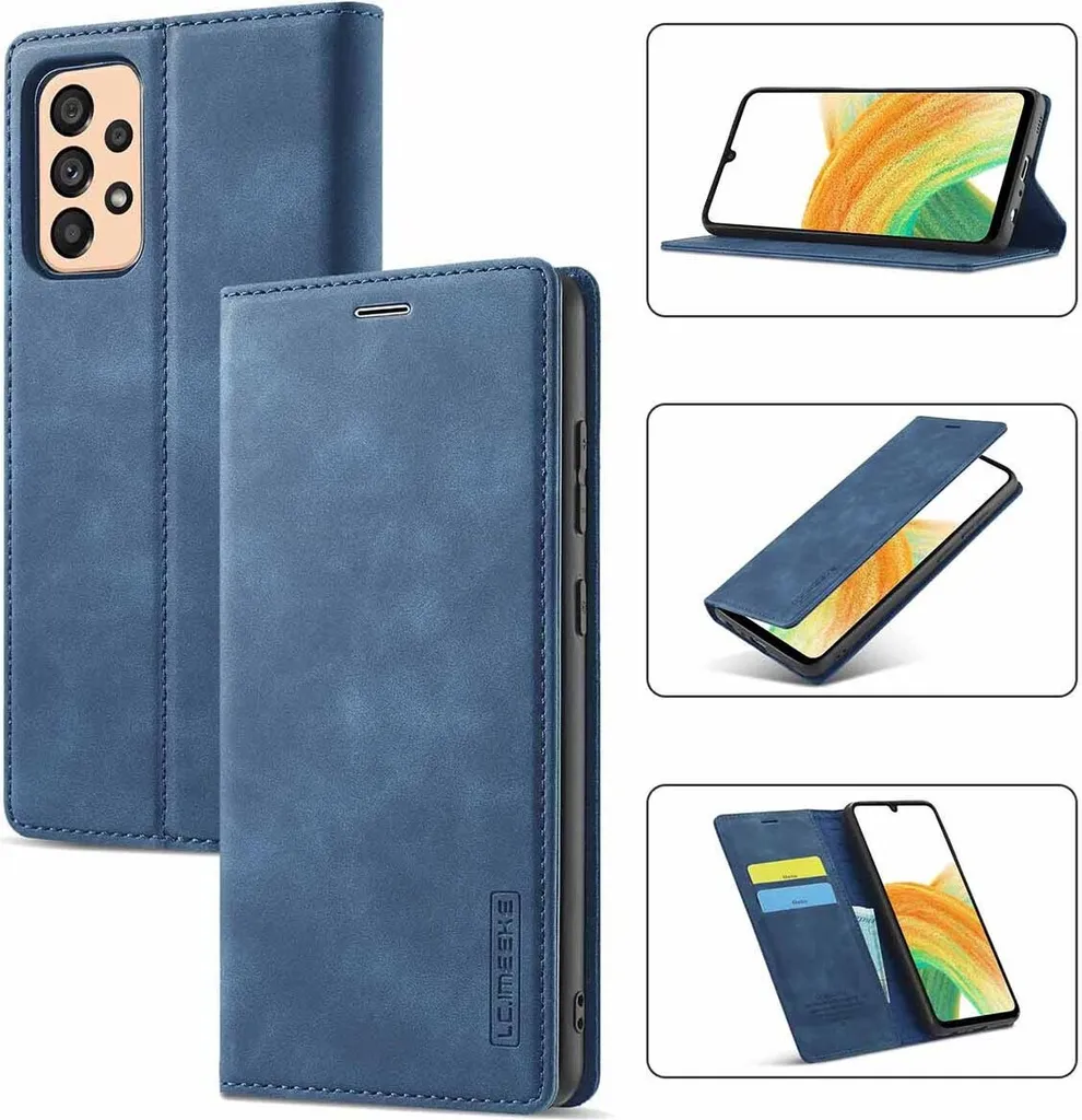 Custodia Samsung Galaxy A33 5G Blu - Cover Portafoglio in Pelle con Stand