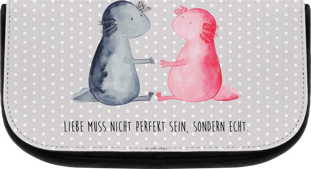 Mr. & Mrs. Panda Kulturbeutel Axolotl Liebe - Grau Pastell - Geschenk, Valentinstag, Kosmetiktasche, kosmetik organizer, Waschtasche, kosmetiktäsc...