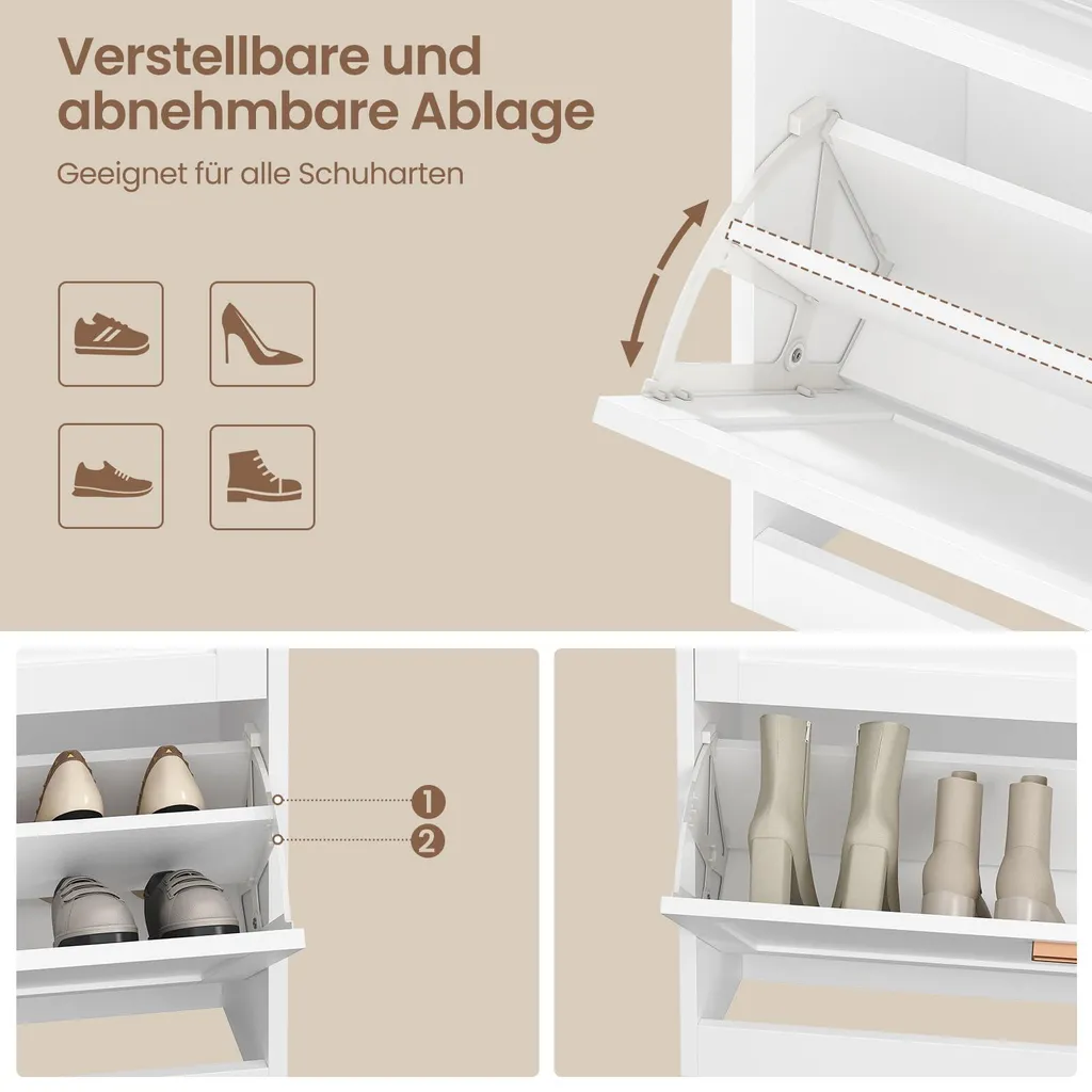 Meuble à chaussures design blanc 4 compartiments KIMENICH 100x103 cm