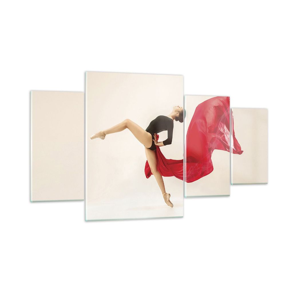 Bilder auf glas - 4 Teile - Ballerina Tanz Rot - 160x90cm - Glasbilder - Wandbilder - Bilder - zum Aufhängen bereit - Wanddekoration aus Glas - Gl...