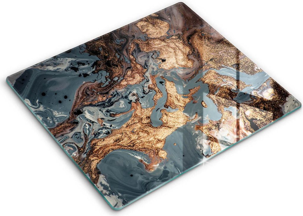 Glasschneideplatte - Herdabdeckplatte - 60x52 - Schneidebrett - Spritzschutz - Goldene Gesteinsstruktur