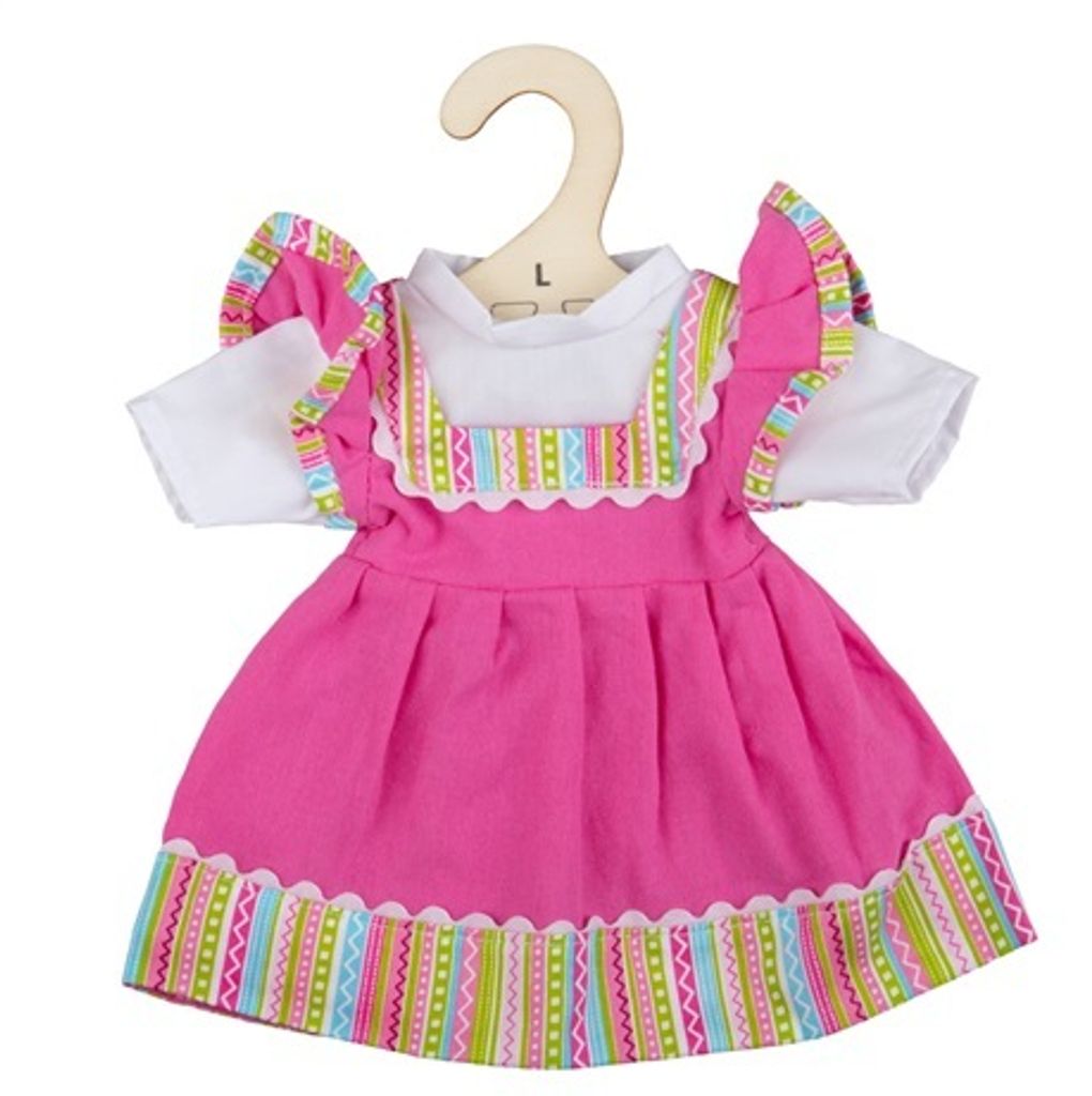 Bigjigs Toys Rosa Kleid mit gestreifter Zierleiste für Puppe 38 cm