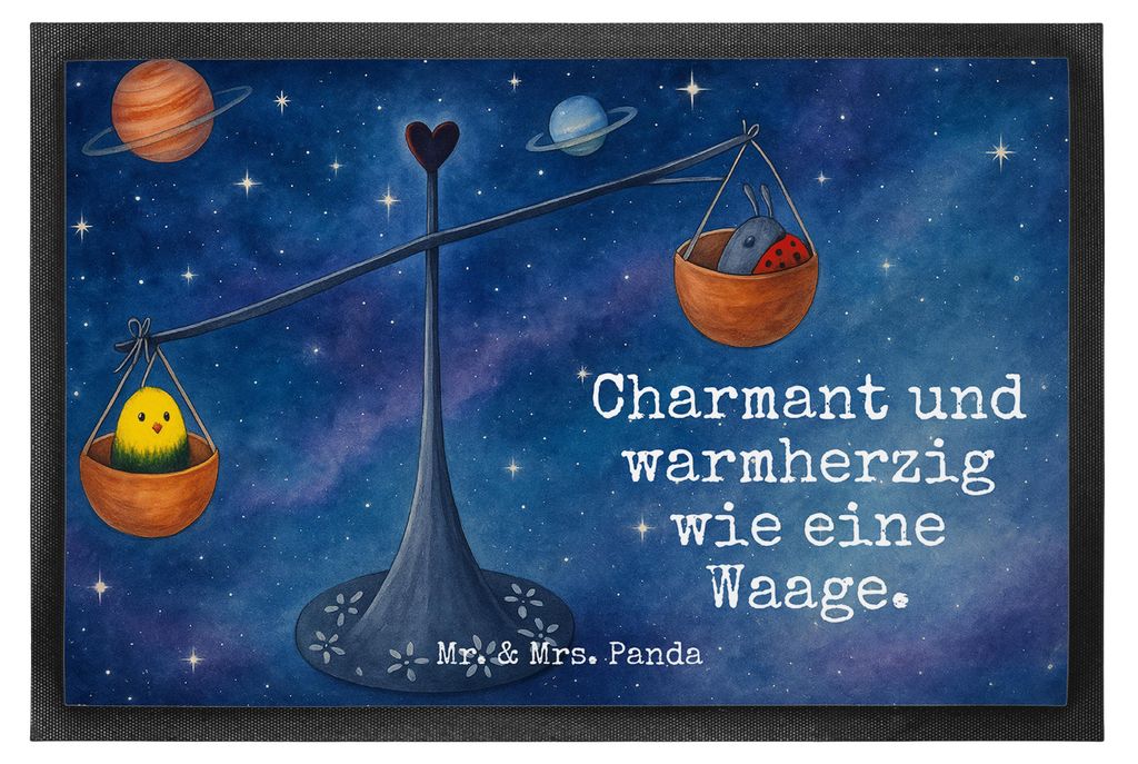 Mr. & Mrs. Panda fußmatte Sternzeichen Waage Design 60 x 90 cm - Weiß - Geschenk, Abtreter, Gummimatte, Biene, Schmutzfangteppich, Marienkäfer, ...