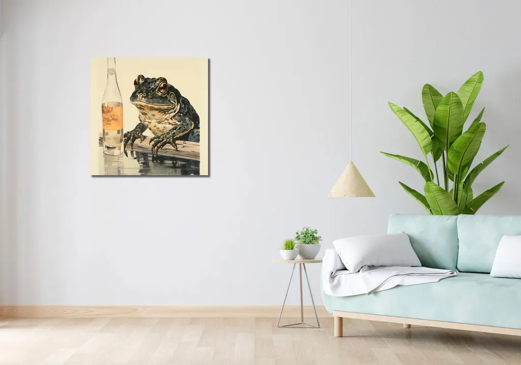 Tableau 70x70 cm Reflets d'une poule d'eau - Décoration murale oiseau