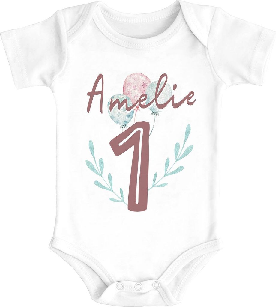Baby Body mit Namen und Zahl Alter 1 2 Geschenk zum Geburtstag Luftballons SpecialMe 1 weiß 0-3 Monate