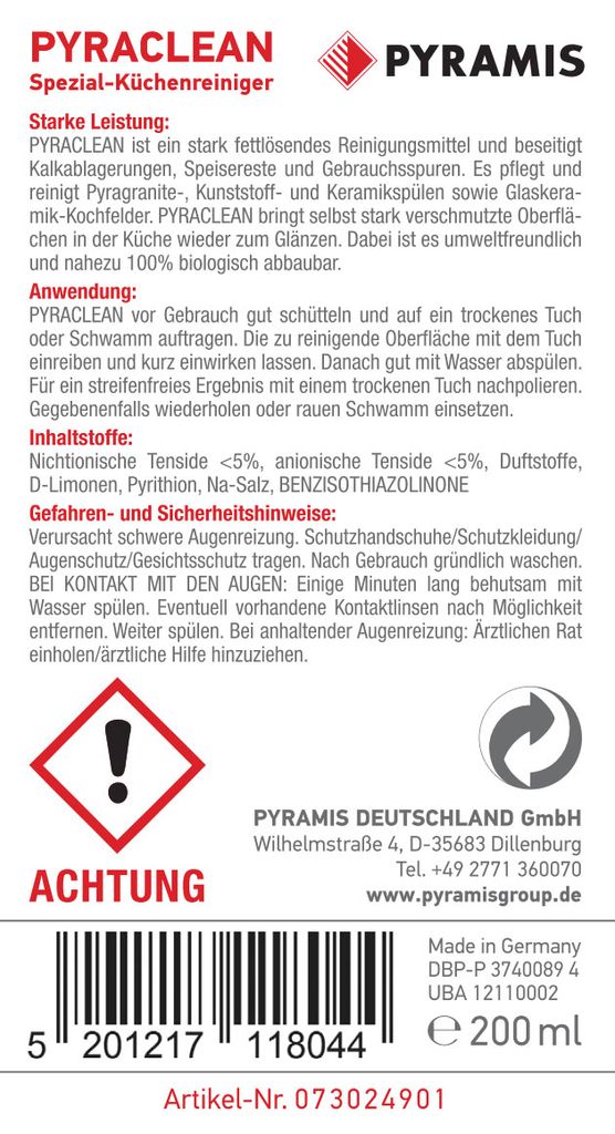 PYRAMIS Reinigungsmittel PYRACLEAN 200 ml für Pyragranite Produktbild 