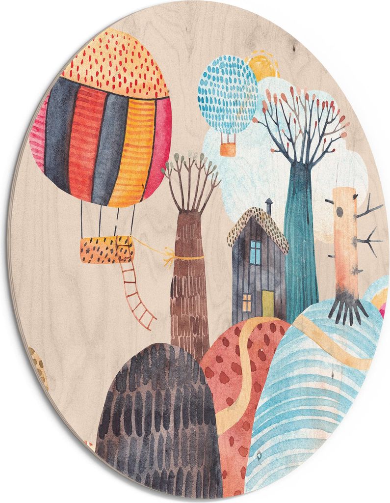 DEQORI Holzbild Ø 50 cm 'Illustration für Kinder' Bild auf Holz Wandbild Kunstdruck