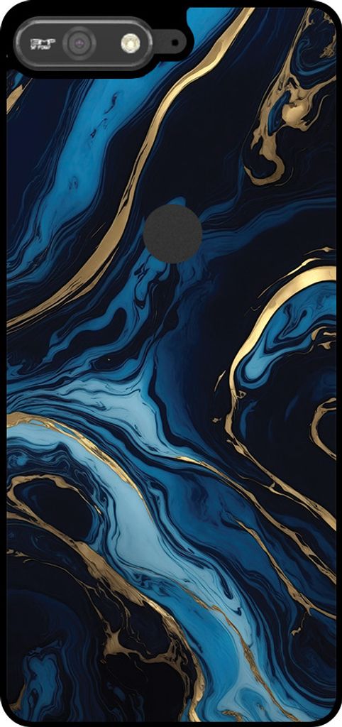 Smartphonica Phone Case Fit für Huawei Y6 Prime (2018) mit Marmor Druck - TPU Backcover Fall Gold blau Marmor Design - Gold Blau