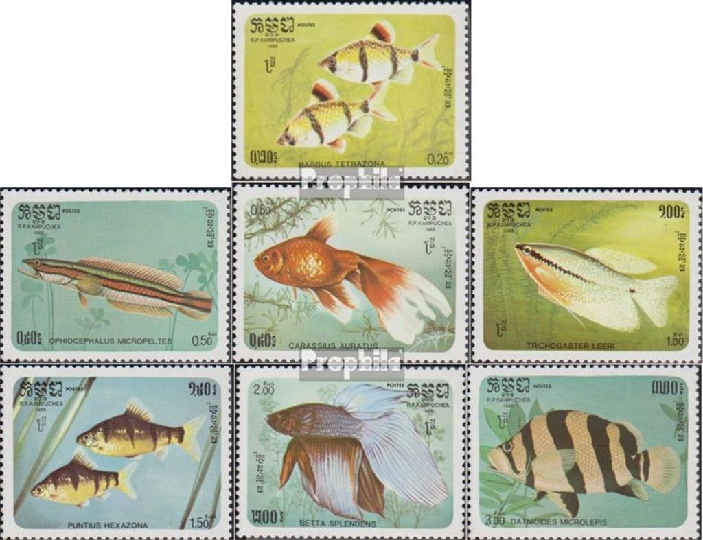 Briefmarken Kambodscha 1985 Mi 715-721 (kompl.Ausg.) postfrisch Fische