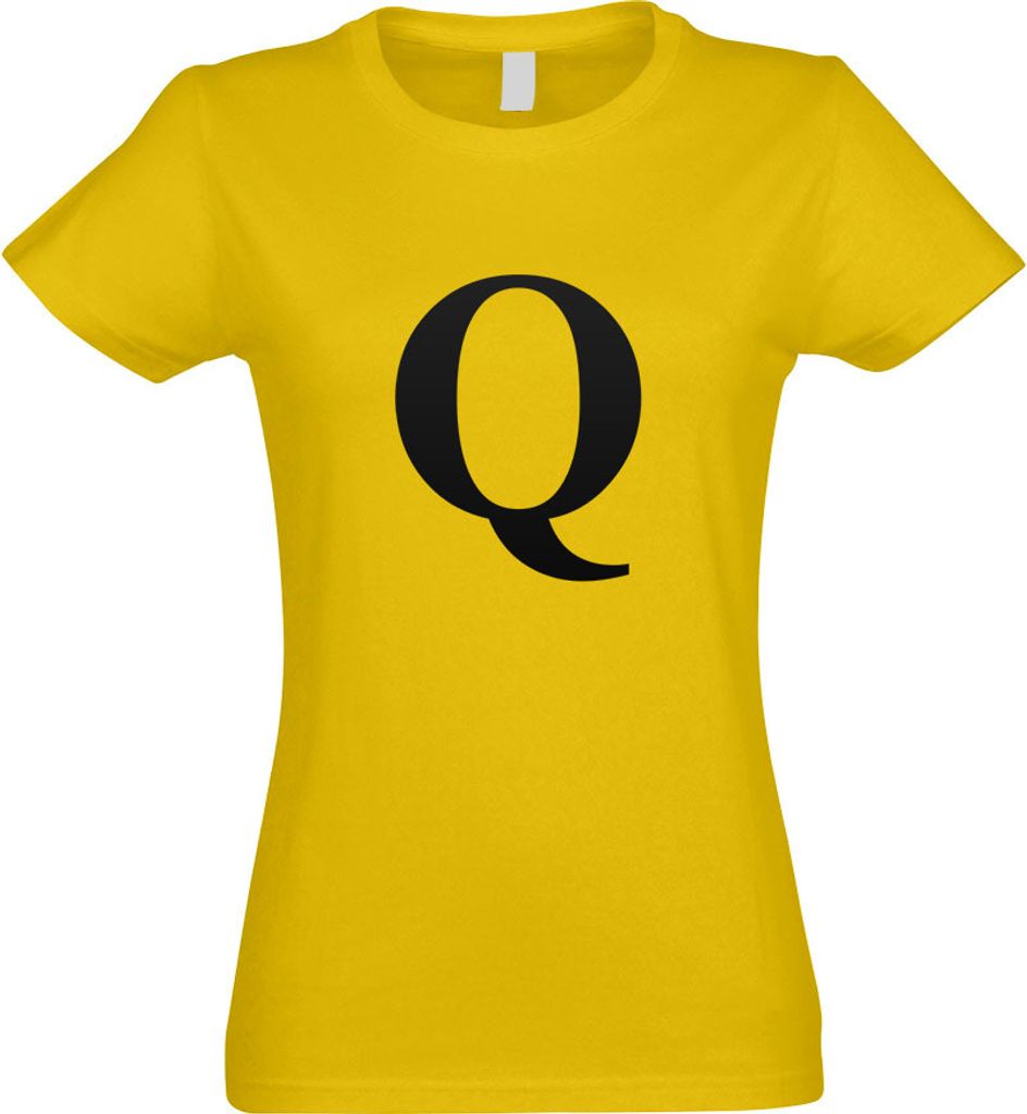 Kiwistar - T-Shirt tailliert - Damen - gelb - Buchstabe Q - Alphabet - mit Motiv Bedruckt - Funshirt Design - Sport - Freizeit - Damen - L