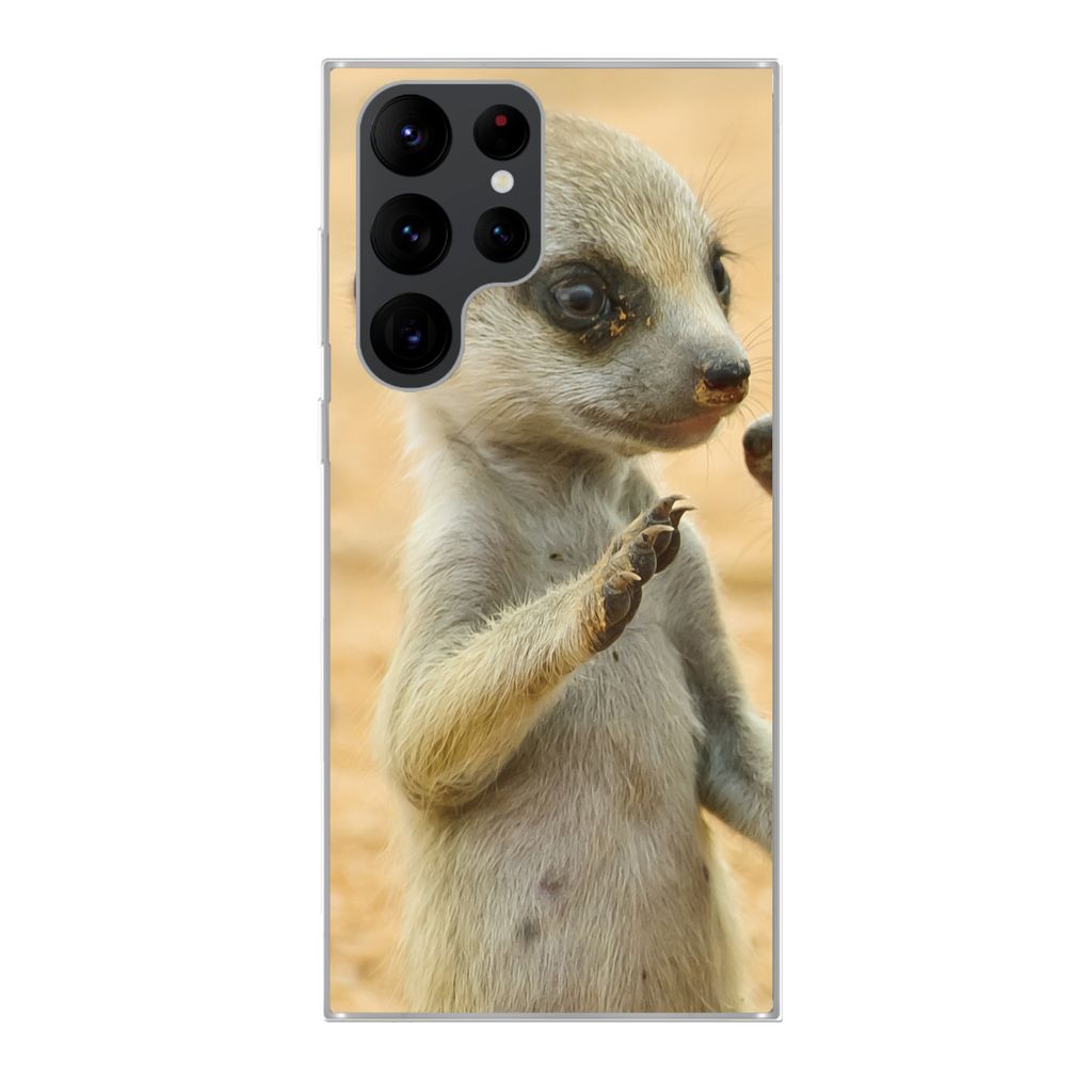 MuchoWow Handyhülle Schutzhülle Hülle für Samsung Galaxy S22 Ultra Erdmännchen - Braun - Tier Silikon Softcase Handy Hülle - Abbildung