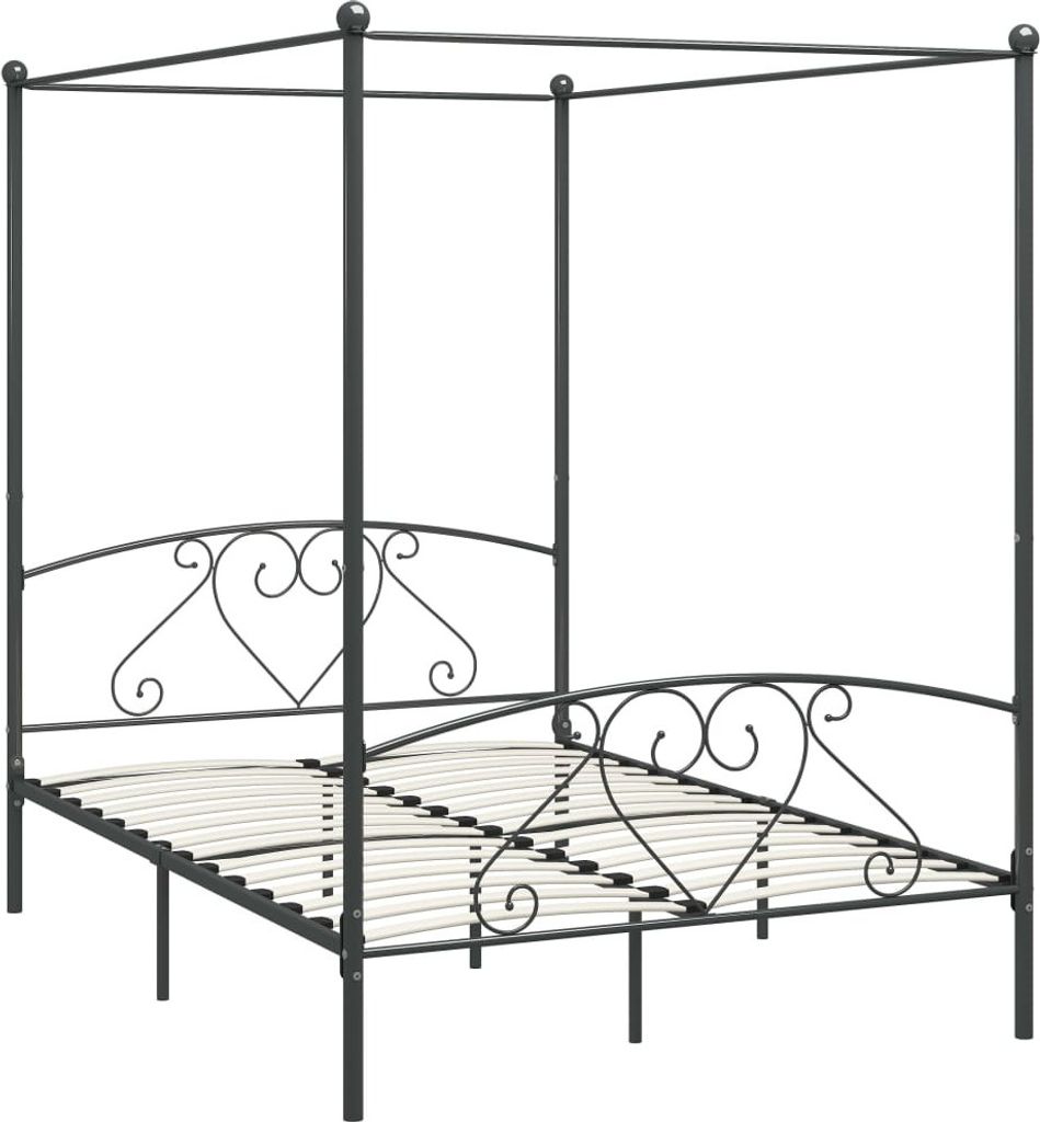 vidaXL Châssis de lit à baldaquin Gris Métal 160 x 200 cm Image du produit 