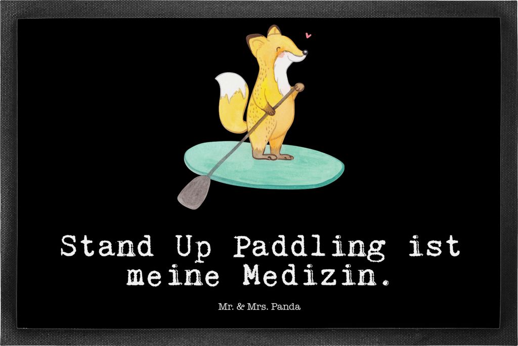 Mr. & Mrs. Panda Haustürmatte Fuchs Stand Up Paddling 50 x 75 cm - Schwarz - Geschenk, Paddle Boarding, SUB, fußmatte, Fussmatte, Fußabtreter, b...