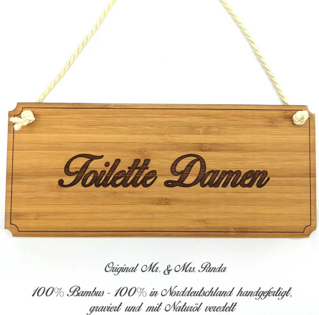 Mr. & Mrs. Panda Schild Toilette Damen - Geschenk, Holzschild, Türschild Holz, Graviert, Werbeschild, Shabby, Geschenkidee, Firmenschild, Landhaus