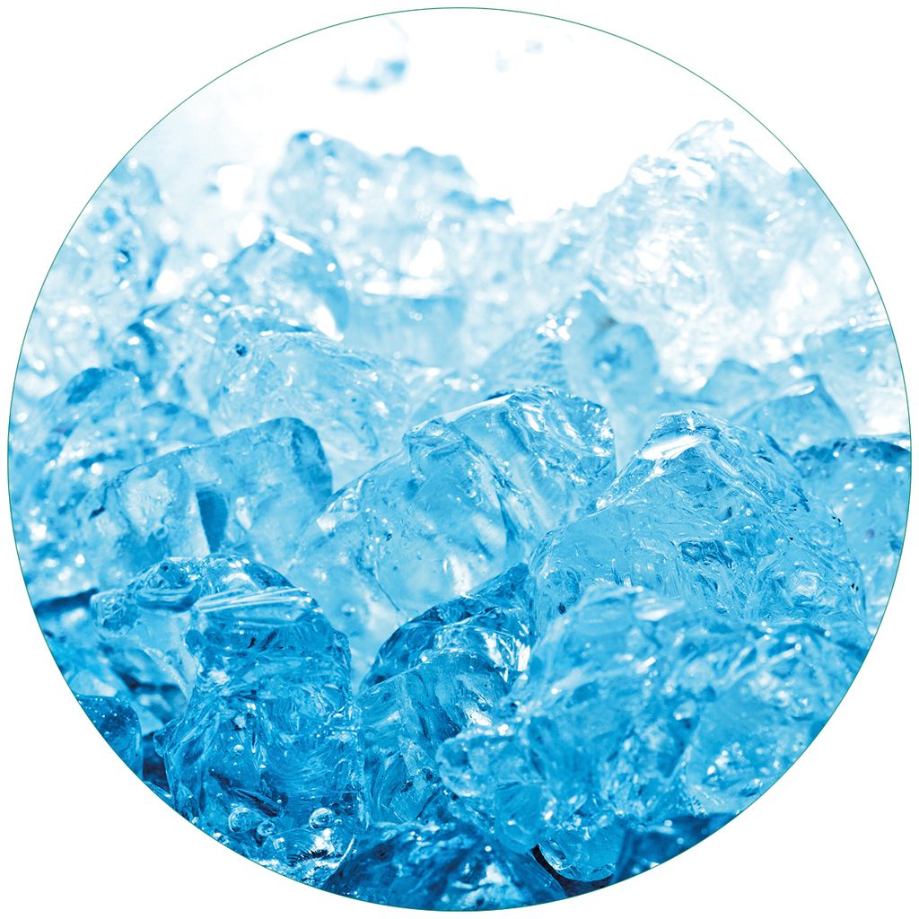 Wallario Premium Glasbild, freischwebende Optik, kräftige Farben, rund 50cm Durchmesser, Motiv Leuchtendes Eis in blau