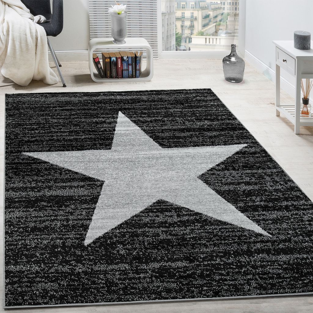 Teppich Sternmuster Modern Trendig Kurzflor Meliert In Anthrazit Grösse Ø 200 cm Rund