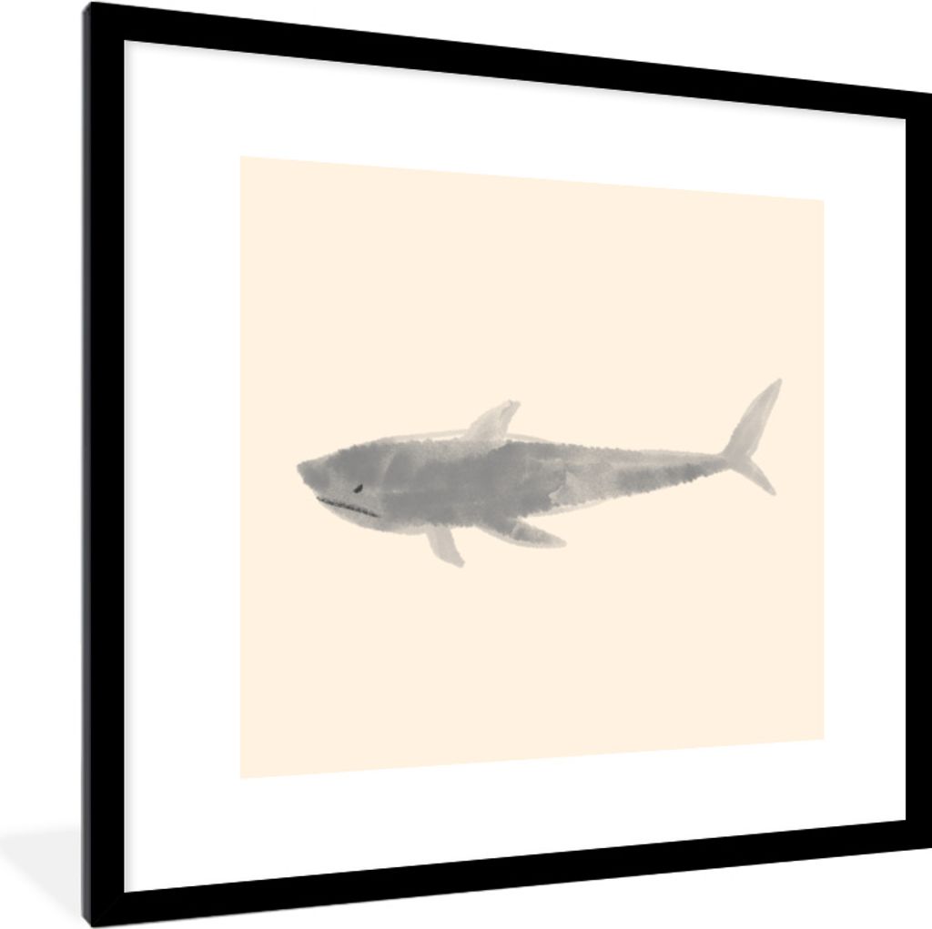 MuchoWow MuchoWow Gerahmtes Poster Fische - Wilde Tiere - Meer - Aquarell 40x40 cm - Poster mit zchwarzem Bilderrahmen - Poster - Plakat im Rahmen