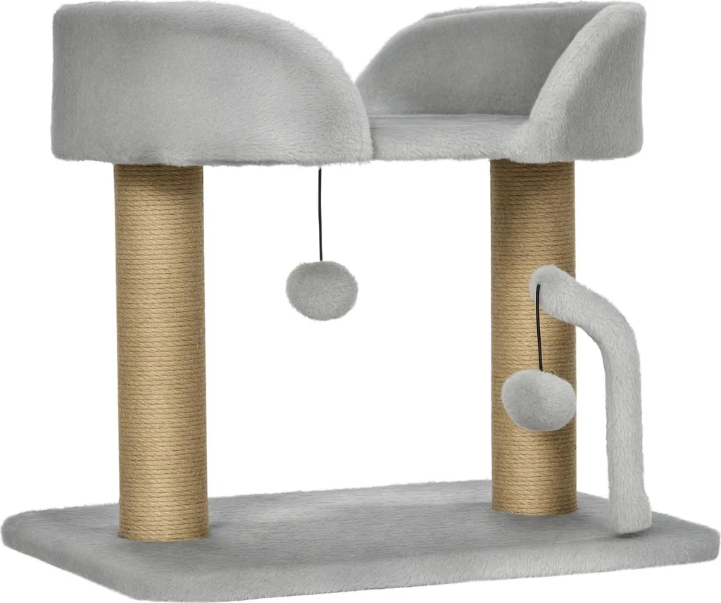 Arbre à chat blanc multi-niveaux 48cm avec balles de jeu et dodo doux