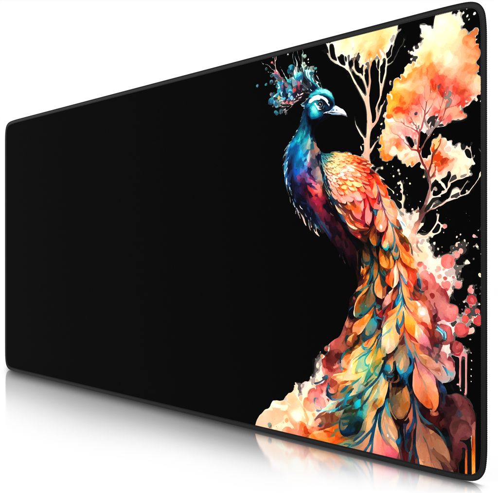 Titanwolf Gaming Mauspad XXL, 900 x 400 x 3 mm, Schreibtischunterlage, abwaschbar, rutschfeste Rückseite, Geschwindigkeit & Präzision, Black Peacock