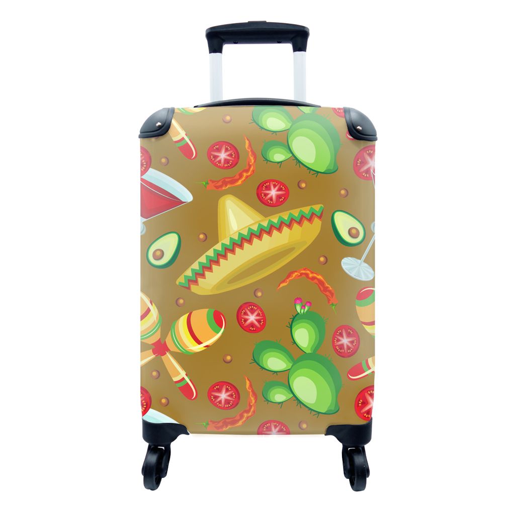 MuchoWow Koffer Handgepäck Trolley Rollkoffer Kleine Reisekoffer mit 4 Rollen - Mexiko - Sombrero - Muster - Cabin Size < 55x40x23 cm & 55x40x20...