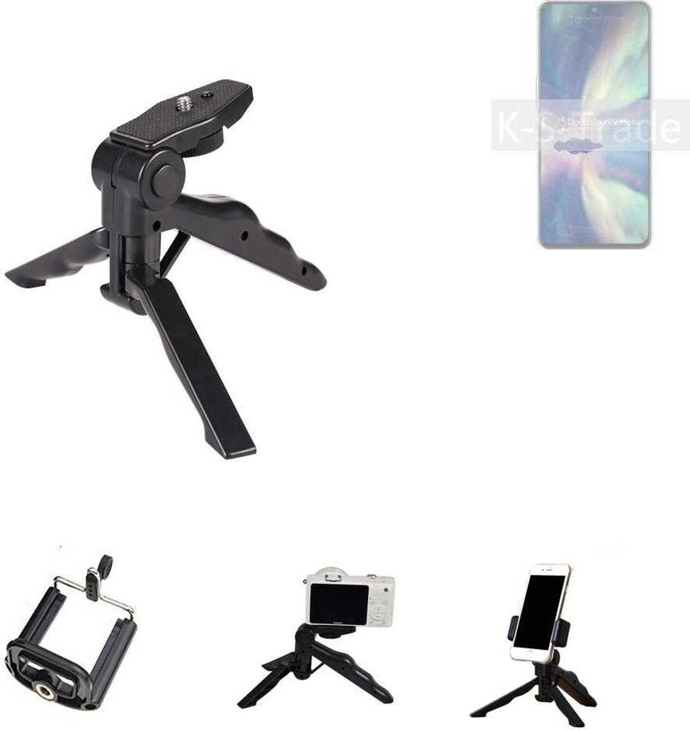 K-S-Trade Stativ Tisch-Ständer Dreibein Handy-Stativ Ständer kompatibel mit ZTE Axon 40 SE Mini-Stativ Smartphone Tripod Handy-Stativ aus Plastik