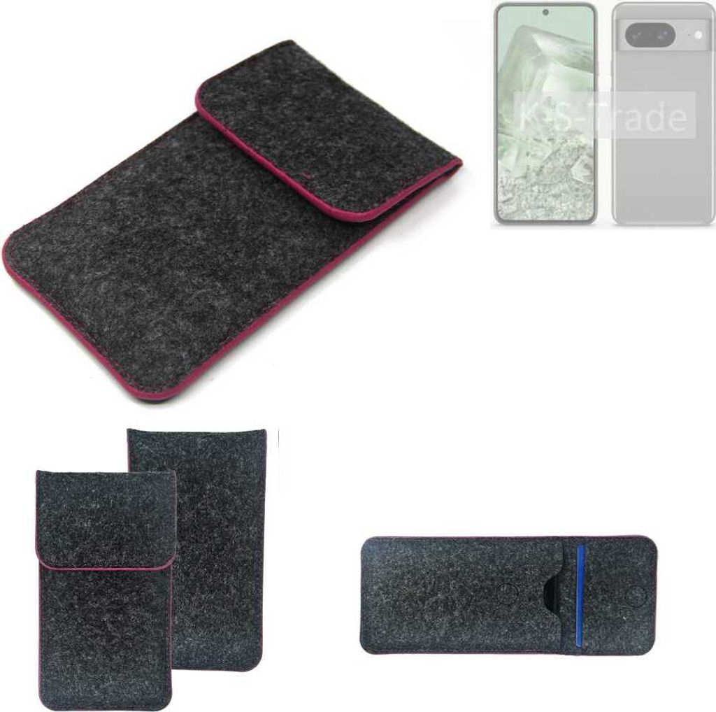 K-S-Trade Handy Schutz Hülle kompatibel mit Google Pixel 8a Schutzhülle Handyhülle Filztasche Pouch Tasche Case Sleeve Filzhülle dunkelgrau rosa