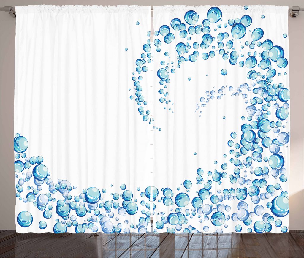 ABAKUHAUS Blau Rustikaler Vorhang, Wassertropfen-Blasen, Wohnzimmer Universalband Gardinen mit Schlaufen und Haken, 280 x 225 cm, Weiß Blau Aqua